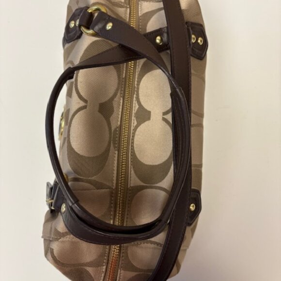COACH CAMPBELL SIGNATURE C Light Brown W/LEATHER TRIM HANDBAG J1305-F25292 - Picture 6 of 8